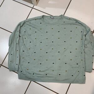 JJill Embroidered Dot Mint Green Sweater